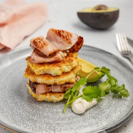 Bacon and Corn Fritter Stack